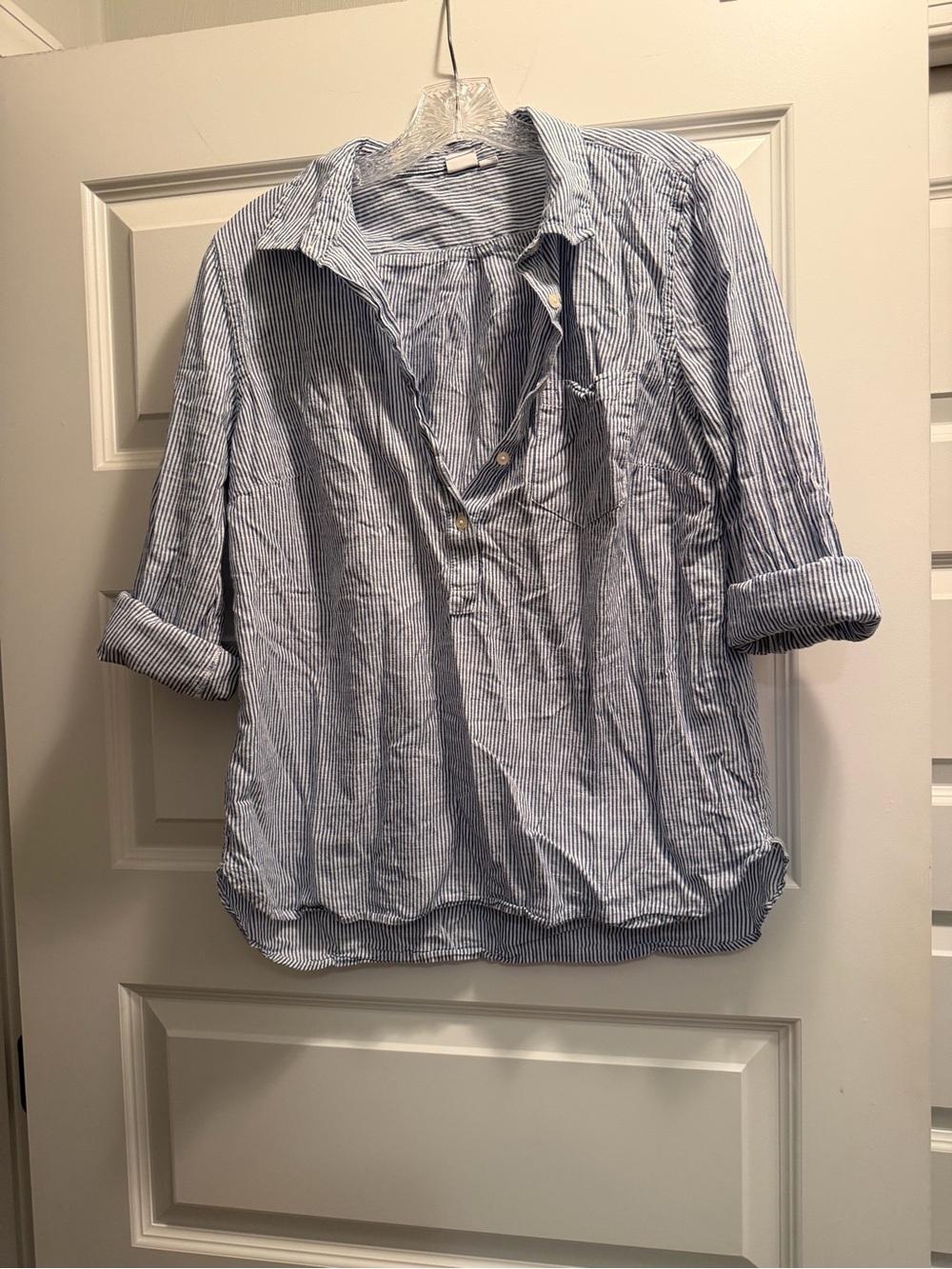 Light Blue Striped Women’s Casual Button-Down Shirt